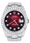 Iced Out Rolex Datejust 36 MM | Stainless Steel | 16.5 Carats of Diamonds | Red Black Diamond Dial | Oyster Band | Model 116200