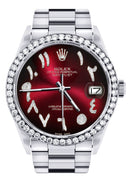 Diamond Mens Rolex Datejust Watch 16200 | 36Mm | Red Black Arabic Diamond Dial | Oyster Band