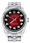 Diamond Rolex Watch | Fluted Bezel | 31MM | Red Black Diamond Dial | Jubilee Band
