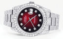 Iced Out Rolex Datejust 36 MM | Stainless Steel | 16.5 Carats of Diamonds | Red Black Diamond Dial | Oyster Band | Model 116200