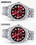 Diamond Mens Rolex Datejust Watch 16200 | 36Mm | Red Black Arabic Diamond Dial | Jubilee Band