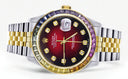 Diamond Gold Rolex Watch For Men 16233 | 36Mm | Rainbow Sapphire Bezel | Red Black Dial | Jubilee Band