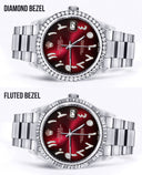 Diamond Mens Rolex Datejust Watch 16200 | 36Mm | Red Black Arabic Diamond Dial | Oyster Band