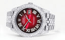 Diamond Iced Out Rolex Datejust 41 | 25 Carats Of Diamonds | Custom Red Black Roman Numeral Dial | Two Row | Jubilee Band