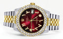 Diamond Gold Rolex Watch For Men 16233 | 36Mm | Red Black Arabic Diamond Dial | Two Row 4.25 Carat Bezel | Jubilee Band