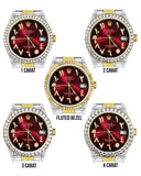 Gold & Steel Rolex Datejust Watch 16233 for Men | 36Mm | Red Black Arabic Diamond Dial | Oyster Band