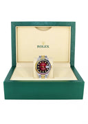 Diamond Gold Rolex Watch For Men 16233 | 36Mm | Rainbow Sapphire Bezel | Red Black Dial | Jubilee Band