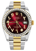New Style | Gold & Steel Rolex Datejust Watch | 36Mm | Red Black Arabic Diamond Dial | Oyster Band