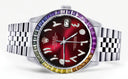 Diamond Gold Rolex Watch For Men 16200 | 36Mm | Rainbow Sapphire Bezel | Red Black Arabic Numeral Dial | Jubilee Band