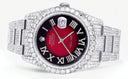 Iced Out Rolex Datejust 36 MM | Stainless Steel | 16.5 Carats of Diamonds | Red Black Roman Diamond Dial | Oyster Band | Model 116200