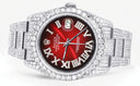 Iced Out Rolex Datejust 36 MM | Stainless Steel | 16.5 Carats of Diamonds | Red Black Roman Diamond Dial | Oyster Band | Model 116200