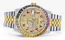 Diamond Gold Rolex Watch For Men 16233 | 36Mm | Rainbow Sapphire Bezel | Iced Out Red Arabic Numeral Dial | Jubilee Band