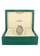 Diamond Gold Rolex Watch For Men 16233 | 36Mm | Rainbow Sapphire Bezel | Iced Out Red Arabic Numeral Dial | Jubilee Band