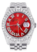 Iced Out Rolex Datejust 36 MM | Stainless Steel | 16.5 Carats of Diamonds | Red Mother of Pearl Roman Diamond Dial | Jubilee Band | Model 116200