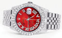 Iced Out Rolex Datejust 36 MM | Stainless Steel | 16.5 Carats of Diamonds | Red Mother of Pearl Roman Diamond Dial | Jubilee Band | Model 116200