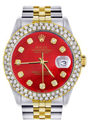 Diamond Gold Rolex Watch For Women 16233 | 36Mm | Custom Red Dial | Two Row 4.25 Carat Bezel | Jubilee Band