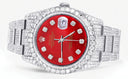 Iced Out Rolex Datejust 36 MM | Stainless Steel | 16.5 Carats of Diamonds | Red Diamond Dial | Oyster Band | Model 116200