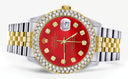 Diamond Gold Rolex Watch For Women 16233 | 36Mm | Custom Red Dial | Two Row 4.25 Carat Bezel | Jubilee Band