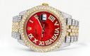 Diamond Iced Out Rolex Datejust 41 | 25 Carats Of Diamonds | Custom Red Mother of Pearl Roman Numeral Diamond Dial | Two Tone | Two Row | Jubilee Band