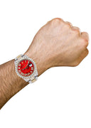 Diamond Iced Out Rolex Datejust 41 | 25 Carats Of Diamonds | Custom Red Mother of Pearl Roman Numeral Diamond Dial | Two Tone | Oyster Band