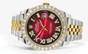 Rolex Datejust II Watch | 41 MM | 18K Yellow Gold & Stainless Steel | Custom Red Black Roman Dial | Jubilee Band