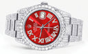 Iced Out Rolex Datejust 36 MM | Stainless Steel | 16.5 Carats of Diamonds | Red Roman Diamond Dial | Oyster Band | Model 116200
