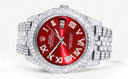 Womens Diamond Iced Out Rolex Datejust 41 | 25 Carats Of Diamonds | Custom Red Roman Numeral Diamond Dial | Two Row | Jubilee Band