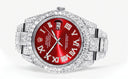 Diamond Iced Out Rolex Datejust 41 | 25 Carats Of Diamonds | Custom Red Roman Numeral Diamond Dial | Two Row | Oyster Band