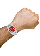 Iced Out Rolex Datejust 36 MM | Stainless Steel | 16.5 Carats of Diamonds | Red Roman Diamond Dial | Oyster Band | Model 116200