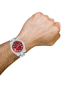 Diamond Iced Out Rolex Datejust 41 | 25 Carats Of Diamonds | Custom Red Roman Numeral Diamond Dial | Two Row | Oyster Band