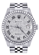 Mens Diamond Rolex Datejust Watch 16200  | 36MM | Fully Iced Out Diamond Roman Dial | Jubilee Band