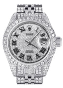 Womens Diamond Stainless Steel Rolex Watch | 26Mm | Diamond Roman Numeral Dial | Jubilee Band