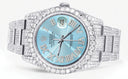 Iced Out Rolex Datejust 36 MM | Stainless Steel | 16.5 Carats of Diamonds | Light Blue Roman Diamond Dial | Oyster Band | Model 116200
