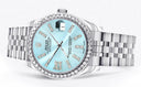 Diamond Rolex Watch | Diamond Bezel | 31MM | Light Blue Roman Diamond Dial | Jubilee Band