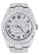 Iced Out Rolex Datejust 36 MM | Stainless Steel | 16.5 Carats of Diamonds | Full Diamond Roman Numeral Diamond Dial | Oyster Band | Model 116200