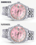Diamond Mens Rolex Datejust Watch 16200 | 36Mm | Light Pink Roman Numeral Dial | Jubilee Band