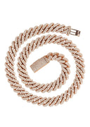 Rose Gold Iced Out Diamond Prong Cuban Link Chain
