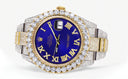 Diamond Iced Out Rolex Datejust 41 | 25 Carats Of Diamonds | Custom Royal Blue Roman Numeral Diamond Dial | Two Tone | Oyster Band