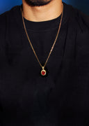 Mens Gold Plated Rope Chain & Ruby Pendant | Appx. 12.3 Grams