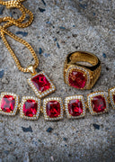 Gold Plated Ruby Chain & Bracelet & Ring