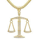 10K Yellow Gold Chain & Cz Scale Of Justice Pendant | Appx. 15 Grams