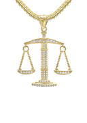 10K Yellow Gold Chain & Cz Scale Of Justice Pendant | Appx. 15 Grams
