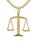 10K Yellow Gold Chain & Cz Scale Of Justice Pendant | Appx. 15 Grams