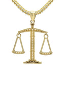 10K Yellow Gold Chain & Cz Scale Of Justice Pendant | Appx. 15 Grams