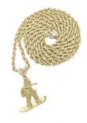 10K Yellow Gold Chain & Cz Snowboarder Pendant | Appx. 15.9 Grams