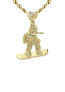 10K Yellow Gold Chain & Cz Snowboarder Pendant | Appx. 15.9 Grams