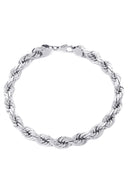 Solid Mens Rope Bracelet 10K White Gold