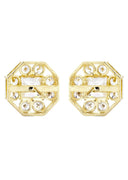 Octagon Cz 10K Yellow Gold Earrings | Appx 1/2 Inches Wide
