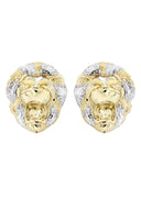 Lion Head 10K Yellow Gold Earrings | Appx 1 Inch Wide