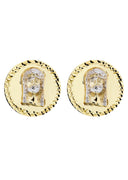 Jesus 10K Yellow Gold Studs | Appx. Diameter 0.75 Inches
